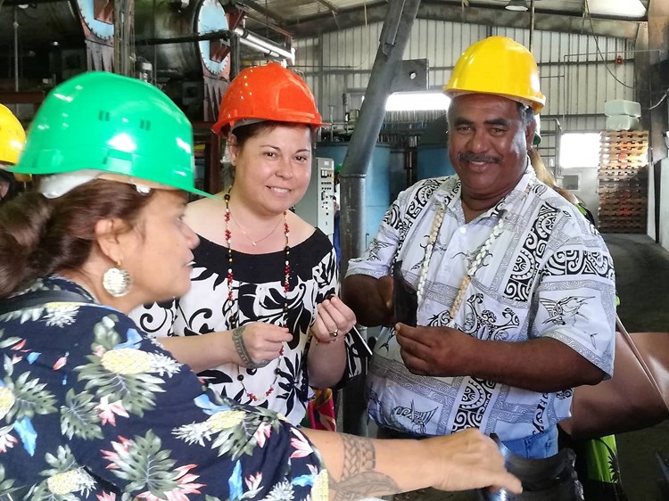 Les membres de la mission d'information portant sur le dispositif de soutien des prix du coprah en visite à l'Huilerie de Tahiti